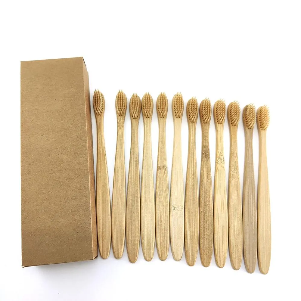 12Pcs/Pack Eco Friendly Natural Bamboo Charcoal Soft Hair Tooth  Brushes