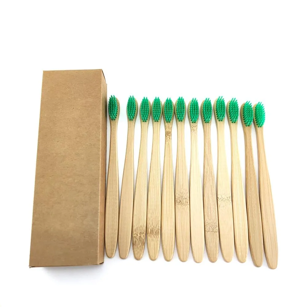 12Pcs/Pack Eco Friendly Natural Bamboo Charcoal Soft Hair Tooth  Brushes