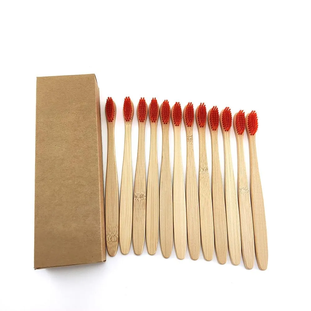 12Pcs/Pack Eco Friendly Natural Bamboo Charcoal Soft Hair Tooth  Brushes