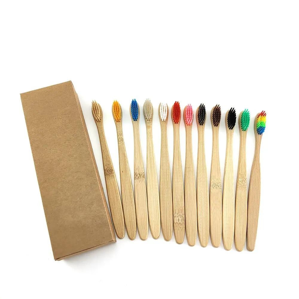 12Pcs/Pack Eco Friendly Natural Bamboo Charcoal Soft Hair Tooth  Brushes