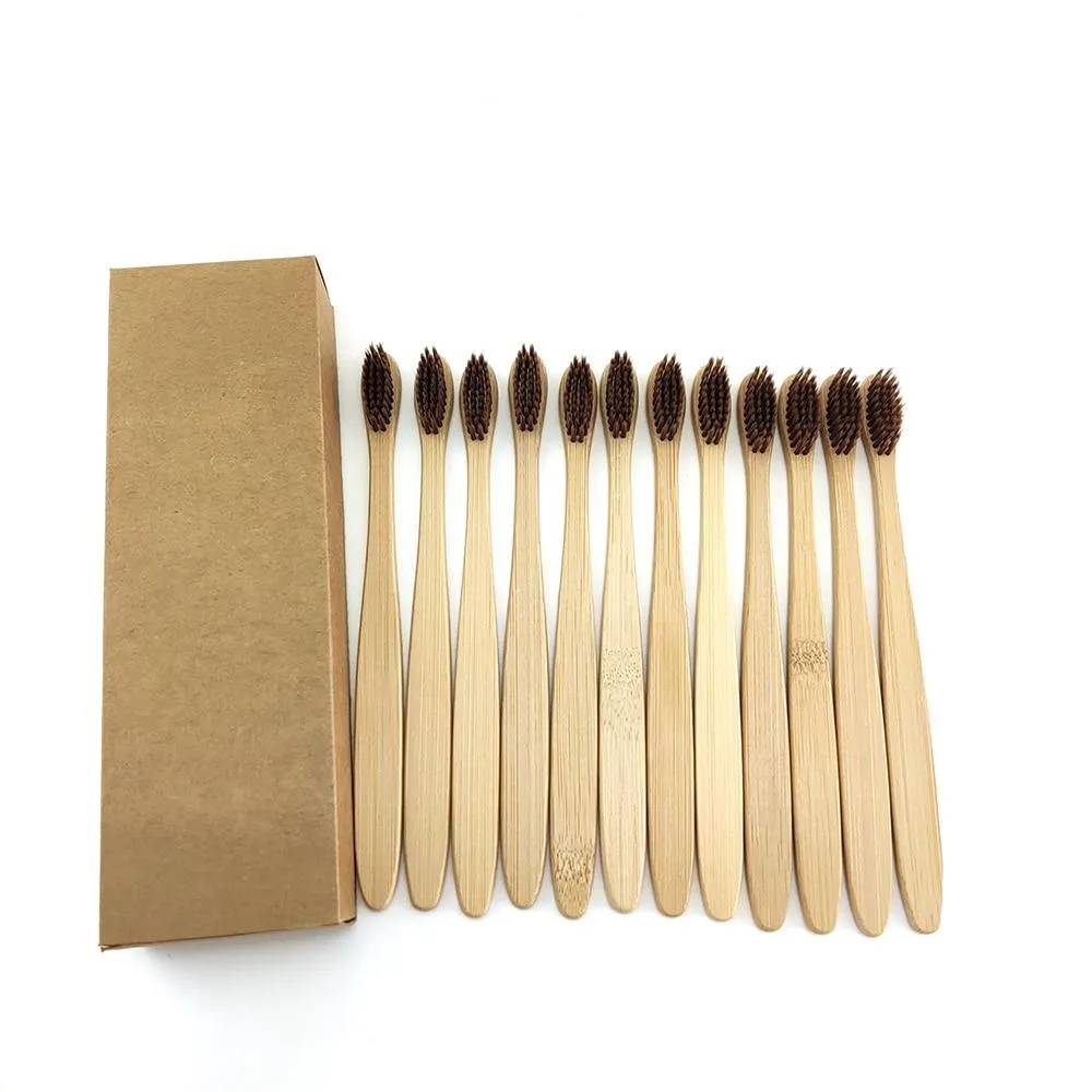 12Pcs/Pack Eco Friendly Natural Bamboo Charcoal Soft Hair Tooth  Brushes