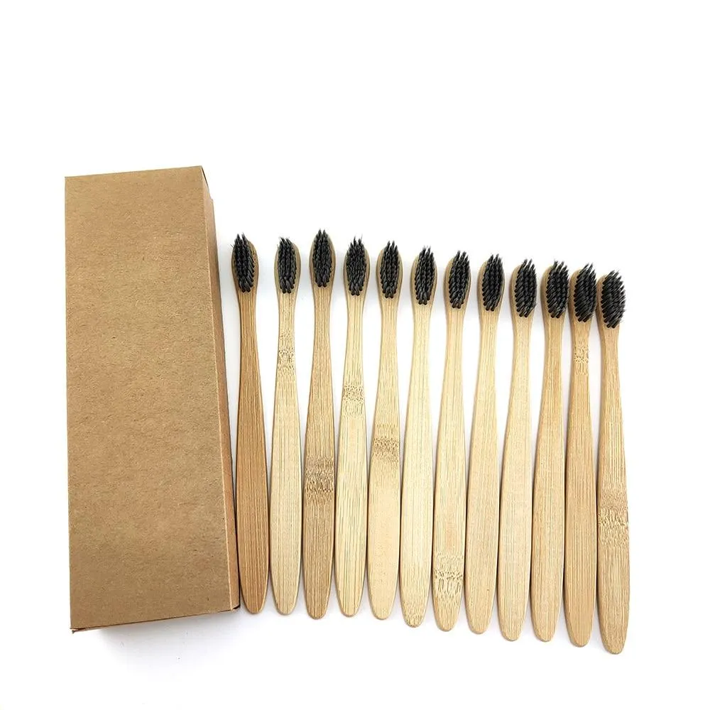 12Pcs/Pack Eco Friendly Natural Bamboo Charcoal Soft Hair Tooth  Brushes