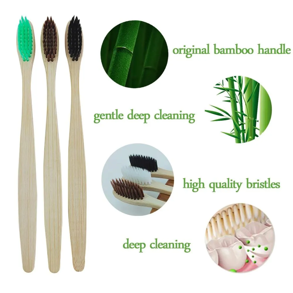 12Pcs/Pack Eco Friendly Natural Bamboo Charcoal Soft Hair Tooth  Brushes