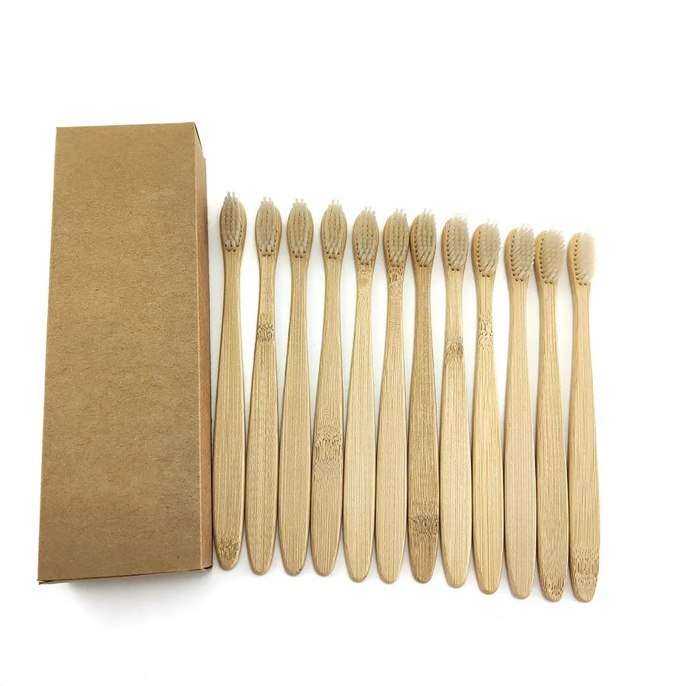 12Pcs/Pack Eco Friendly Natural Bamboo Charcoal Soft Hair Tooth  Brushes