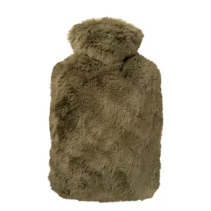 1.8 Litre Hot Water Bottle with Moss Green Long Hair Luxury Faux Fur Cover (rubberless)