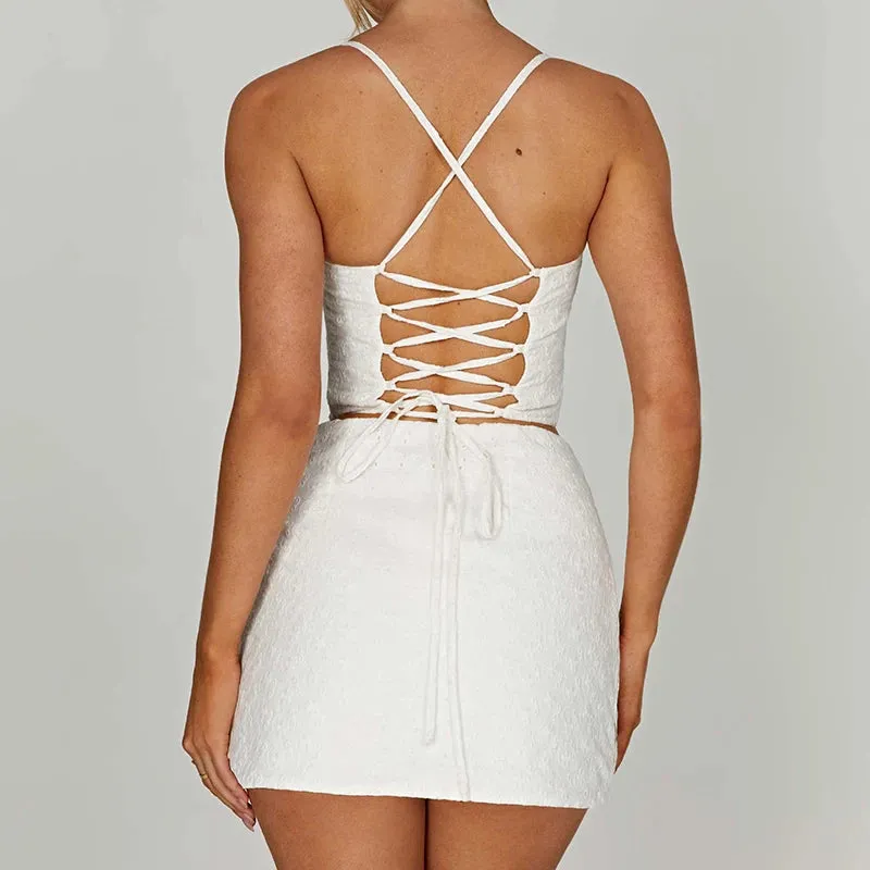 2 Piece Slim Backless Tops   Mini Skirt Set