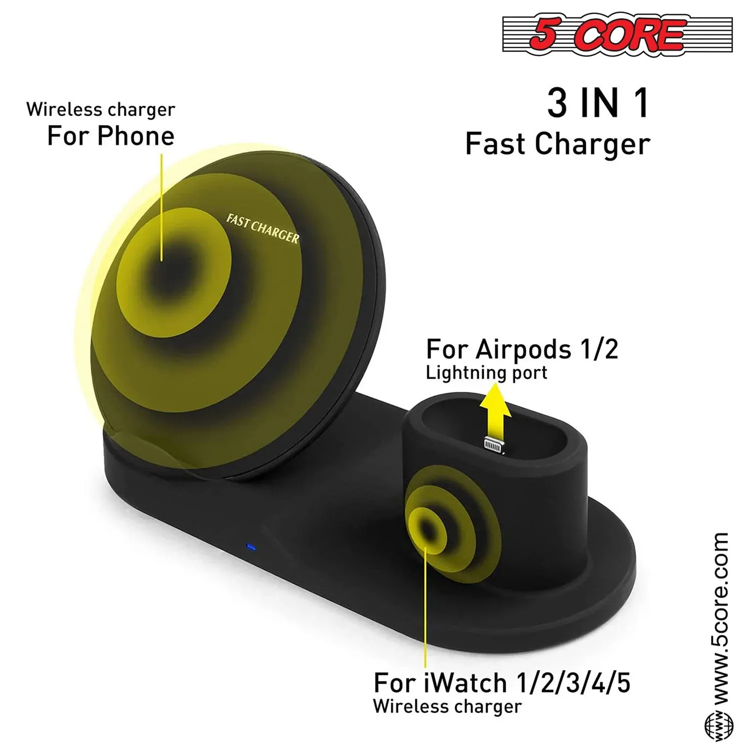 5Core Fast 3 in 1 Wireless Charging Station 10W Phone Watch Earpod Charger