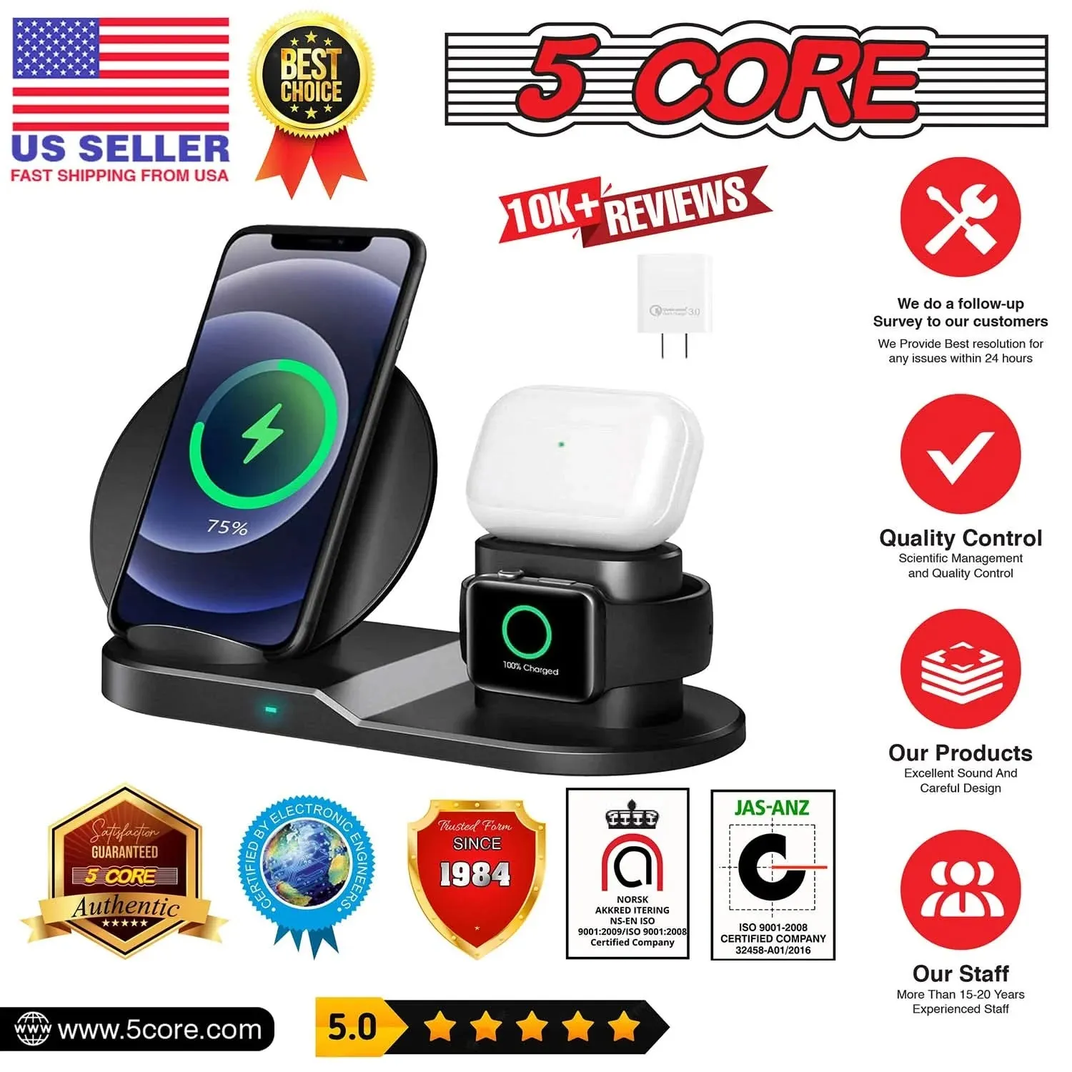 5Core Fast 3 in 1 Wireless Charging Station