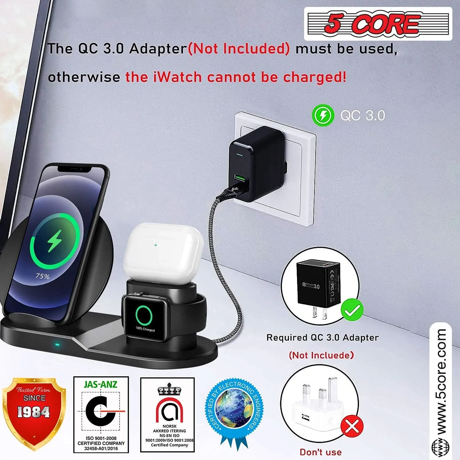 5Core Fast 3 in 1 Wireless Charging Station