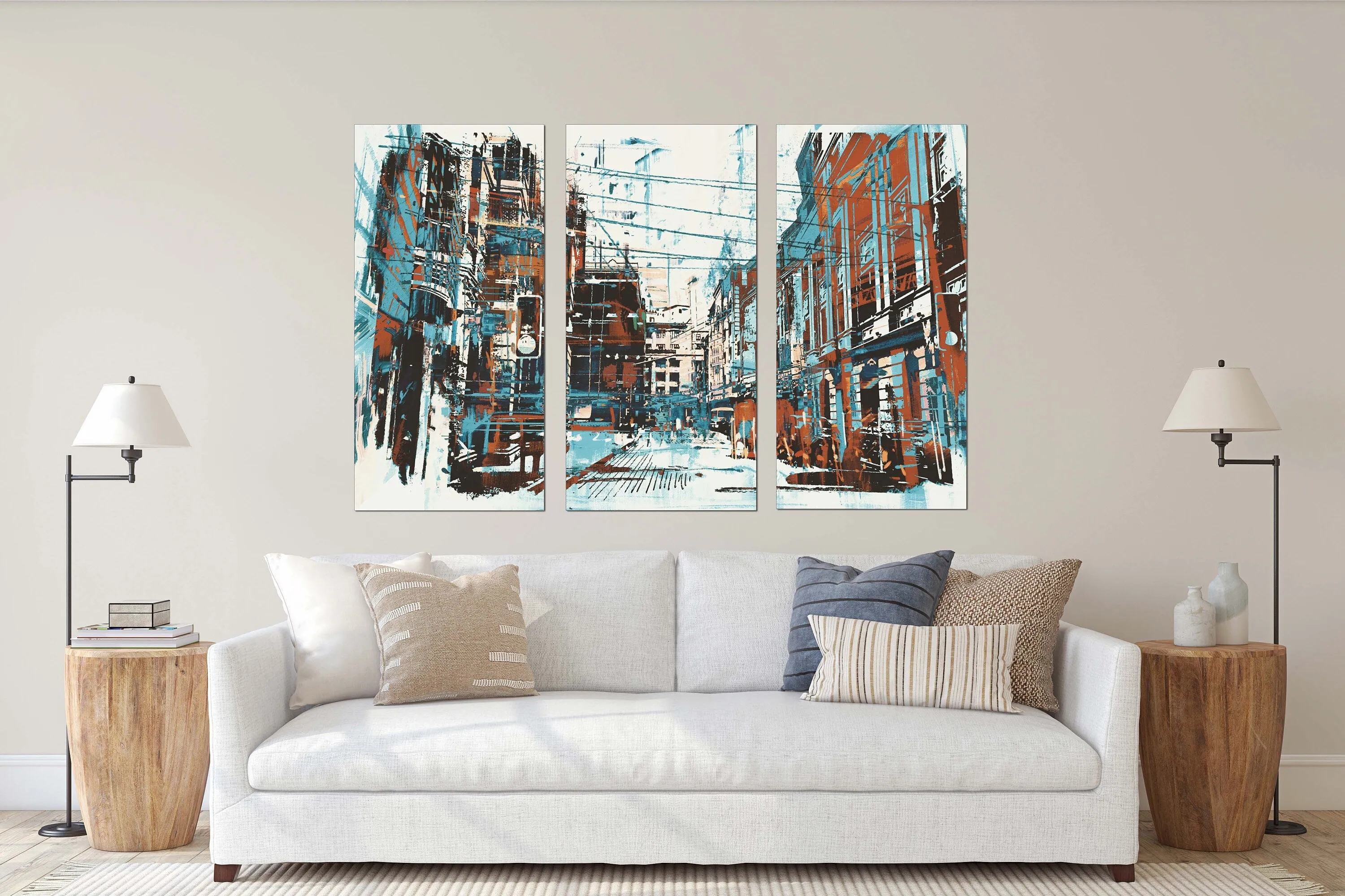 Abstract canvas, wall art paintings on canvas, home decor, city multi panel wall art, canvas print, trendy wall art, city street art