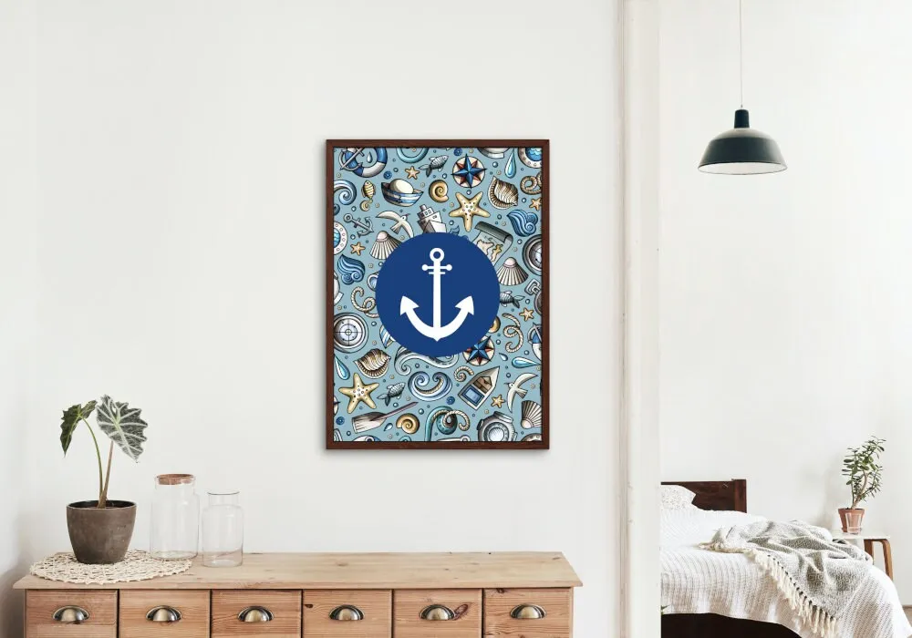 Anchor Wall Décor PRINTABLE WALL ART, Coastal Poster Print, Nautical Wall Art, Beach House Décor, Boho Coastal Decor, Seaside Print, Navy Blue