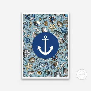 Anchor Wall Décor PRINTABLE WALL ART, Coastal Poster Print, Nautical Wall Art, Beach House Décor, Boho Coastal Decor, Seaside Print, Navy Blue