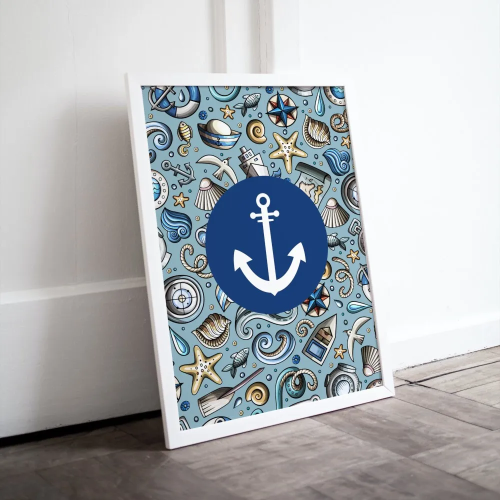 Anchor Wall Décor PRINTABLE WALL ART, Coastal Poster Print, Nautical Wall Art, Beach House Décor, Boho Coastal Decor, Seaside Print, Navy Blue