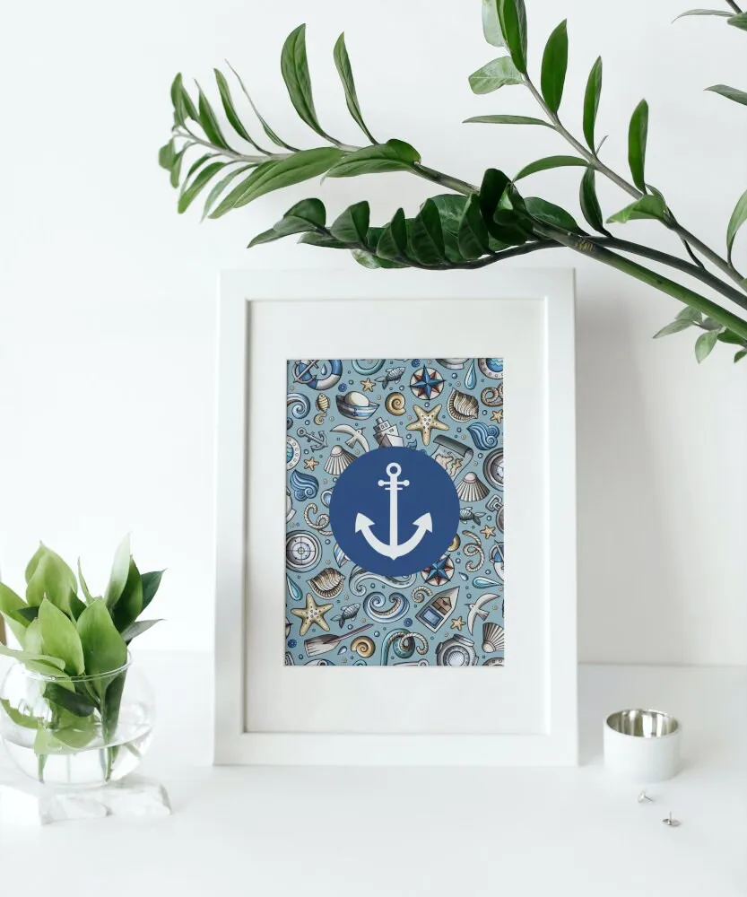 Anchor Wall Décor PRINTABLE WALL ART, Coastal Poster Print, Nautical Wall Art, Beach House Décor, Boho Coastal Decor, Seaside Print, Navy Blue