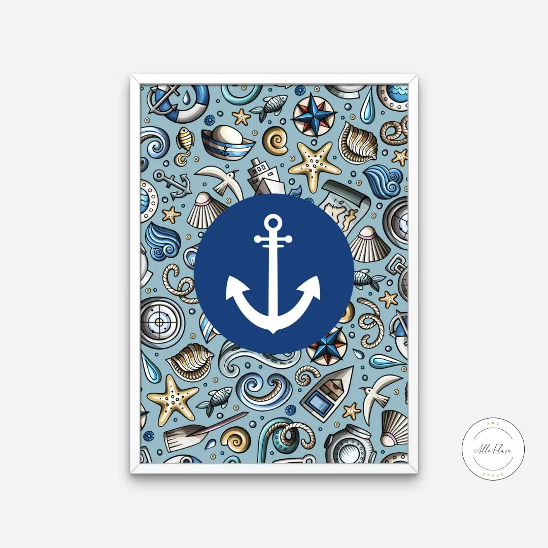 Anchor Wall Décor PRINTABLE WALL ART, Coastal Poster Print, Nautical Wall Art, Beach House Décor, Boho Coastal Decor, Seaside Print, Navy Blue