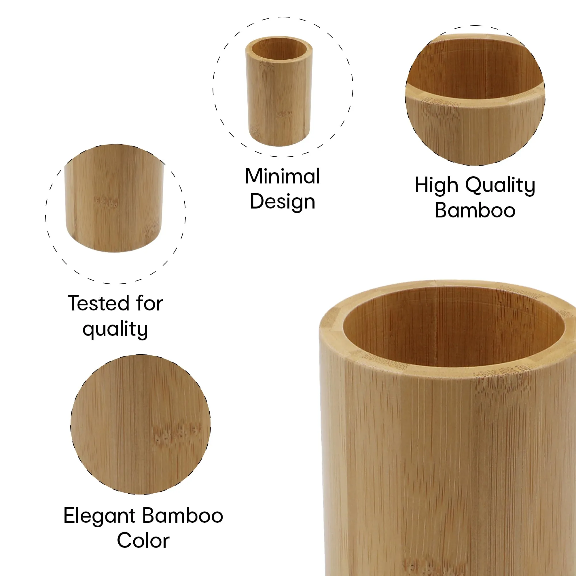 Anko Round Bamboo Soap Dispenser & Tumbler Set- 1 Pc Each | Elegant and Functional Bathroom Accessory | Natural Look| Easy to Clean| Aesthetic Bayhroom Decor 250ml Capacity