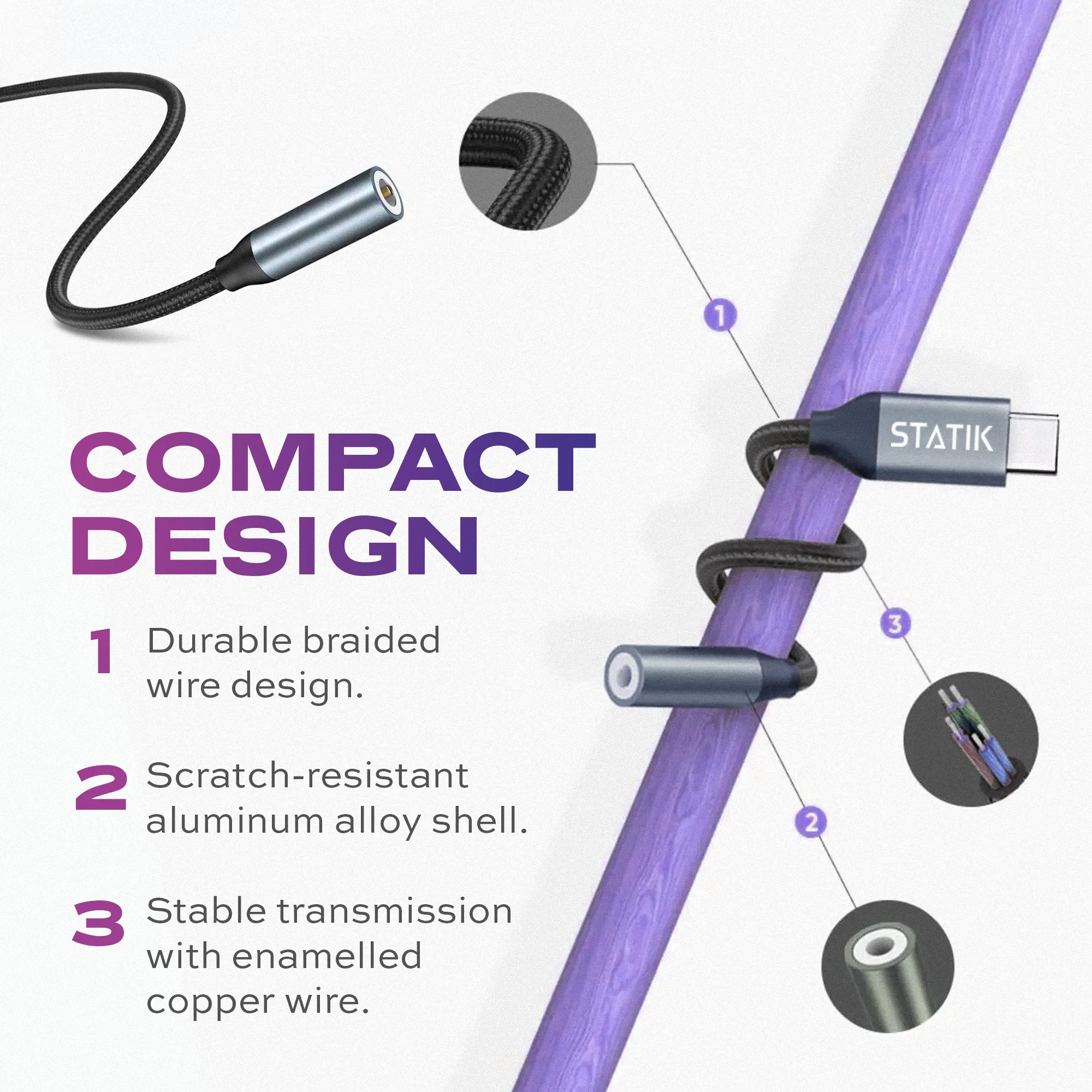 Audio Adapter | AUX to USB C Headphone Jack Converter | USB-C to 3.5mm