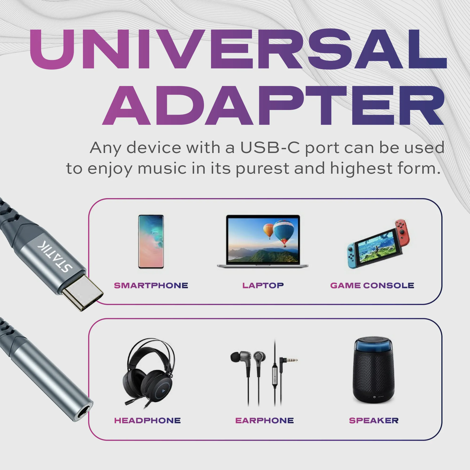 Audio Adapter | AUX to USB C Headphone Jack Converter | USB-C to 3.5mm