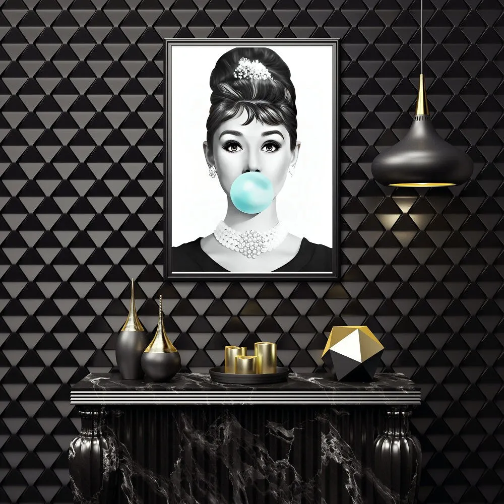 Audrey Hepburn Bubble Gum Print INSTANT DOWNLOAD Art Print, Fashion Posters, Black And White Prints, Famous Woman Canvas Print, Pop Art, Glam Decor