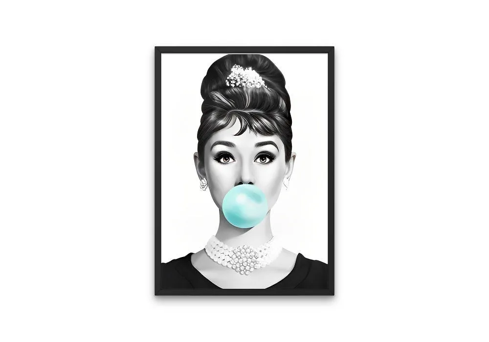 Audrey Hepburn Bubble Gum Print INSTANT DOWNLOAD Art Print, Fashion Posters, Black And White Prints, Famous Woman Canvas Print, Pop Art, Glam Decor