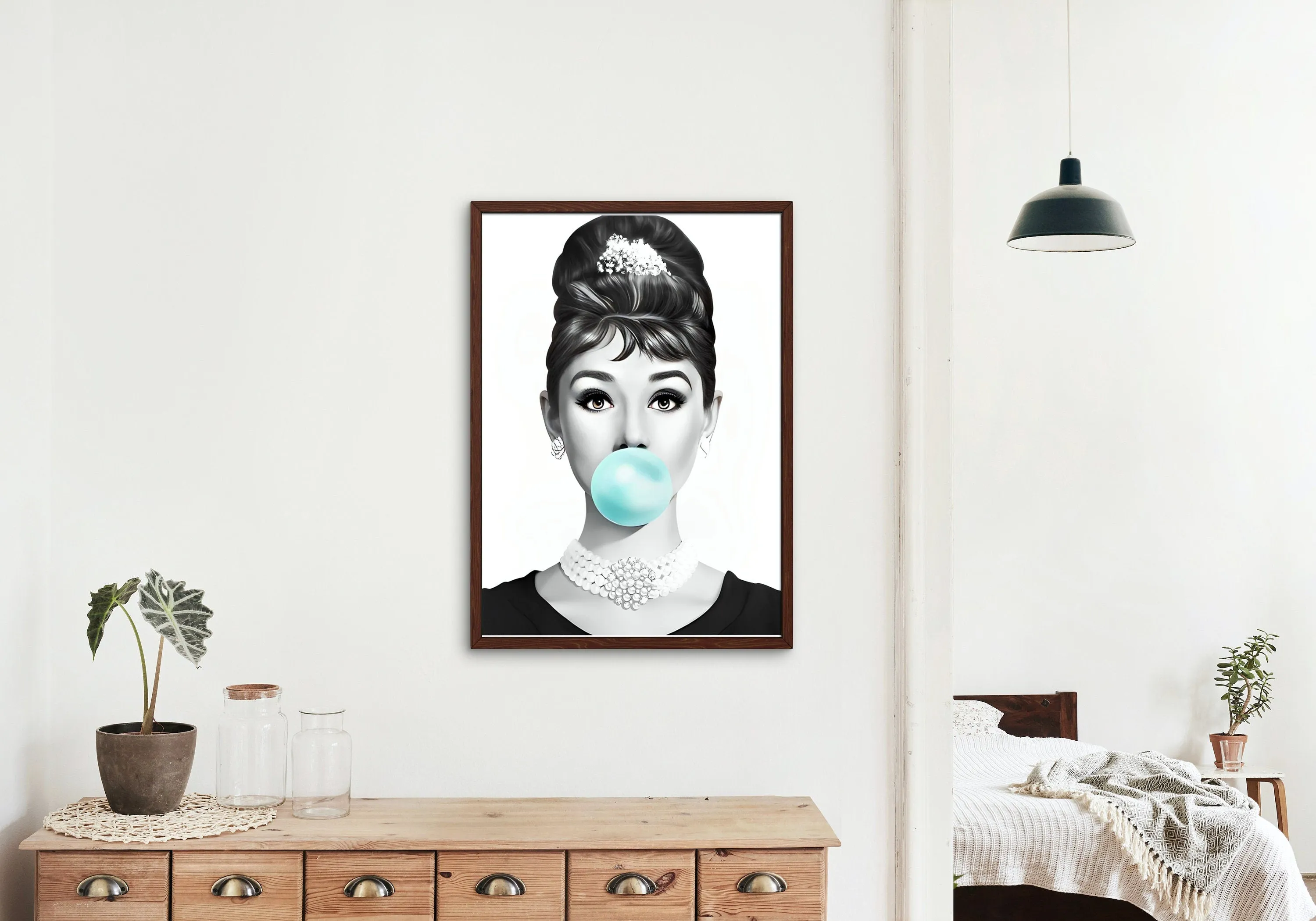 Audrey Hepburn Bubble Gum Print INSTANT DOWNLOAD Art Print, Fashion Posters, Black And White Prints, Famous Woman Canvas Print, Pop Art, Glam Decor