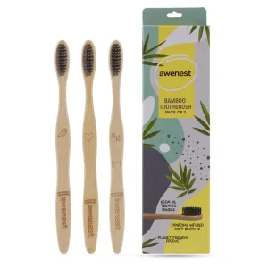 Awenest Bamboo Toothbrush, Neem Oil Coated, Pack of 3