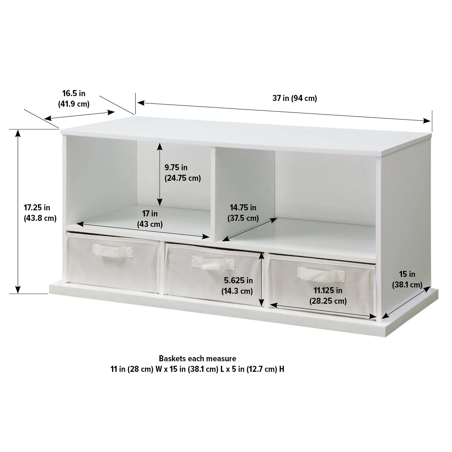 Badger Basket Stackable Shelf Storage Cubby with Three Baskets