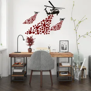 Banksy Vinyl Wall Decal Helicopter with Hearts - Street Art Graffiti Helicopters Decor Sticker