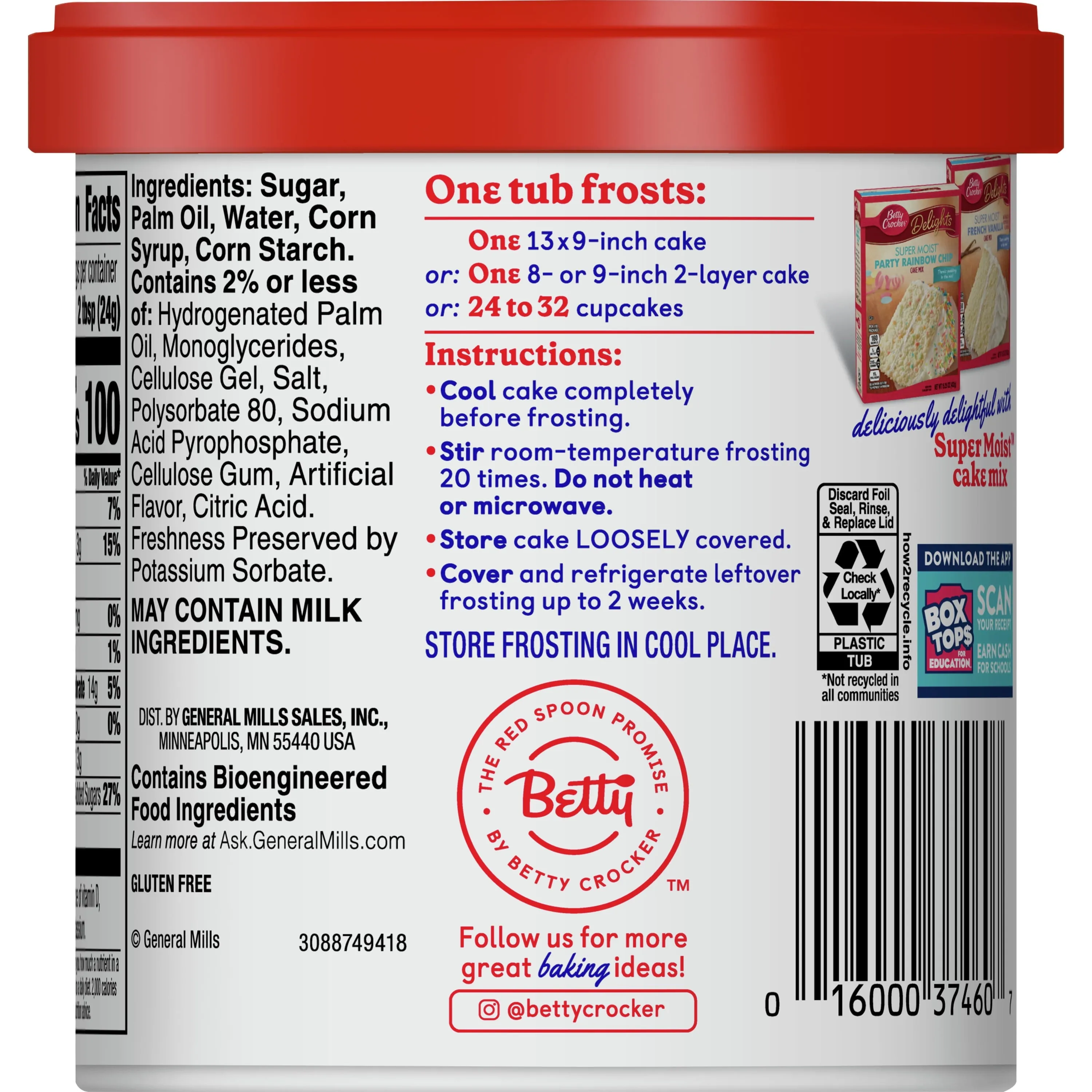 Betty Crocker Gluten Free Whipped Fluffy White Frosting, 12 oz.