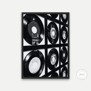 Black & White Vinyl Records Wall Art INSTANT DOWNLOAD Art Print, Rock Music Wall Art, Record Player Art, Musician Gift, Music Poster, Wall Of Fame