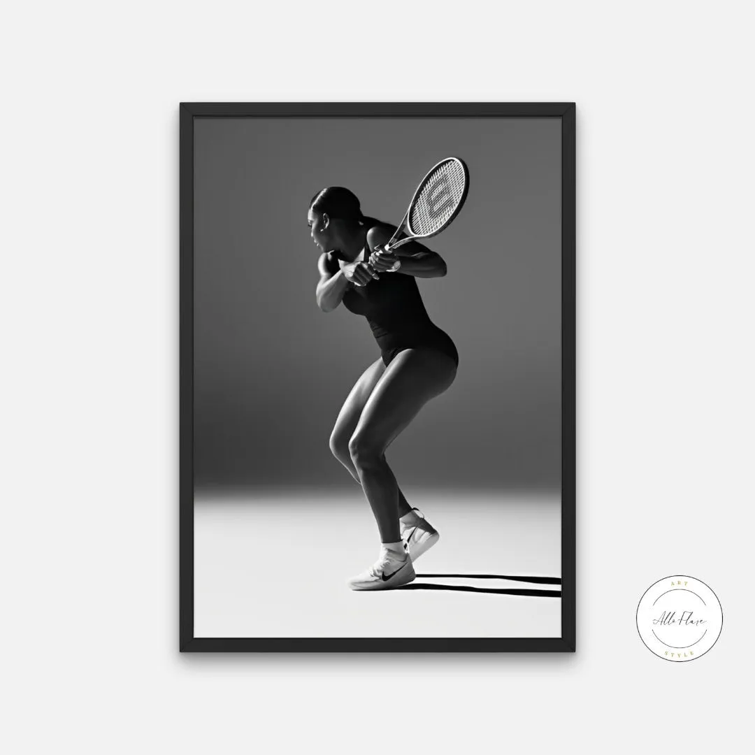 Black And White Serena Williams Poster INSTANT DOWNLOAD Art Print, Sports Prints, Hypebeast, Athlete Poster, Gym Poster, Black & White Tennis Poster