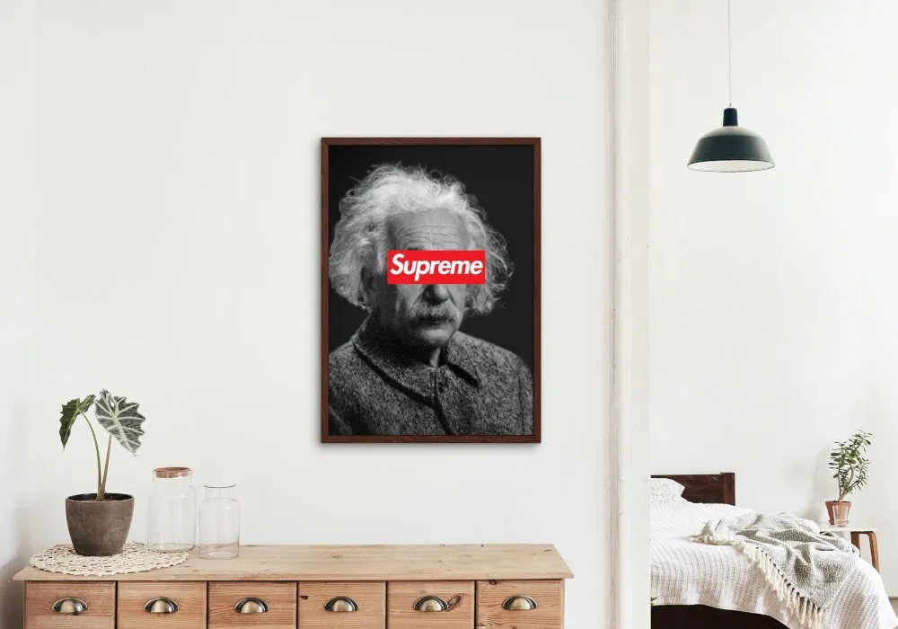 Black And White Supreme X Einstein Altered Art Poster PRINTABLE ART Hypebeast Decor, Streetwear Art, Modern Wall Art, Pop Culture Wall Art