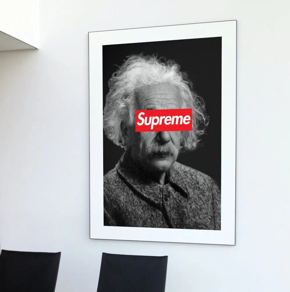 Black And White Supreme X Einstein Altered Art Poster PRINTABLE ART Hypebeast Decor, Streetwear Art, Modern Wall Art, Pop Culture Wall Art