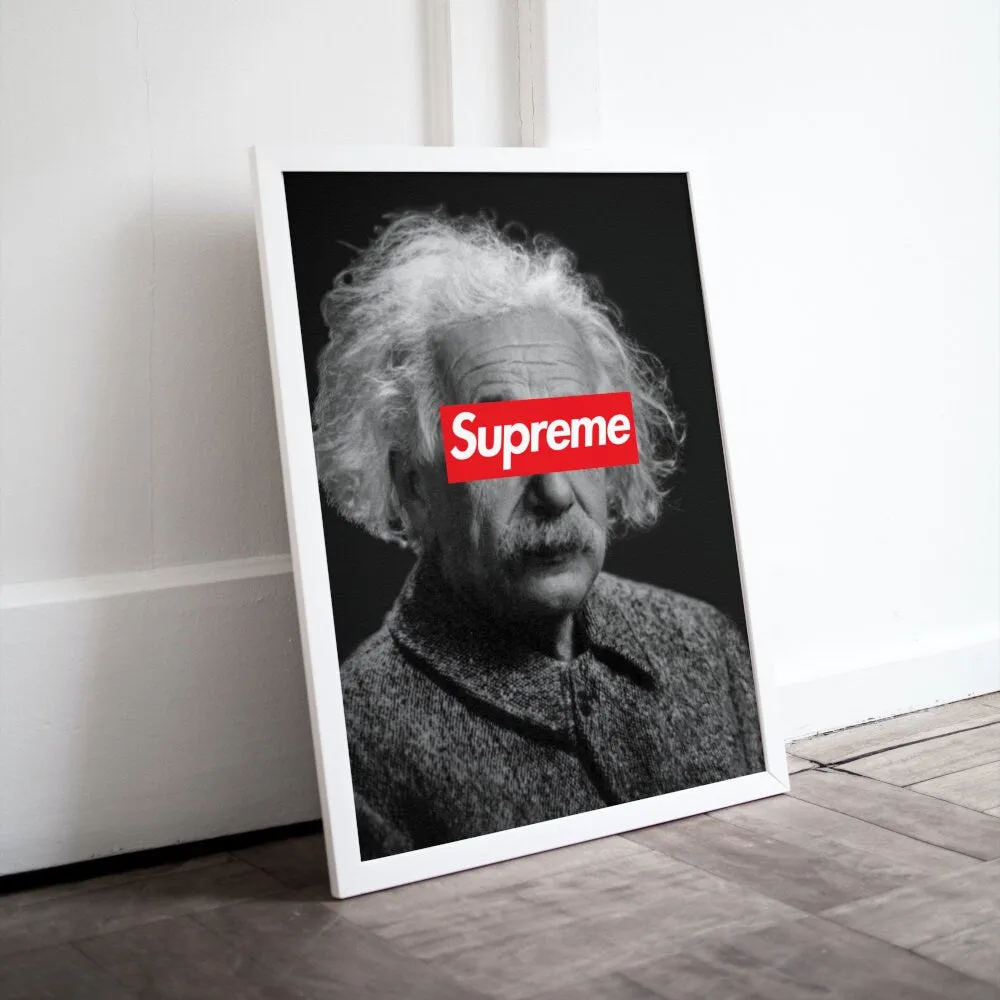 Black And White Supreme X Einstein Altered Art Poster PRINTABLE ART Hypebeast Decor, Streetwear Art, Modern Wall Art, Pop Culture Wall Art