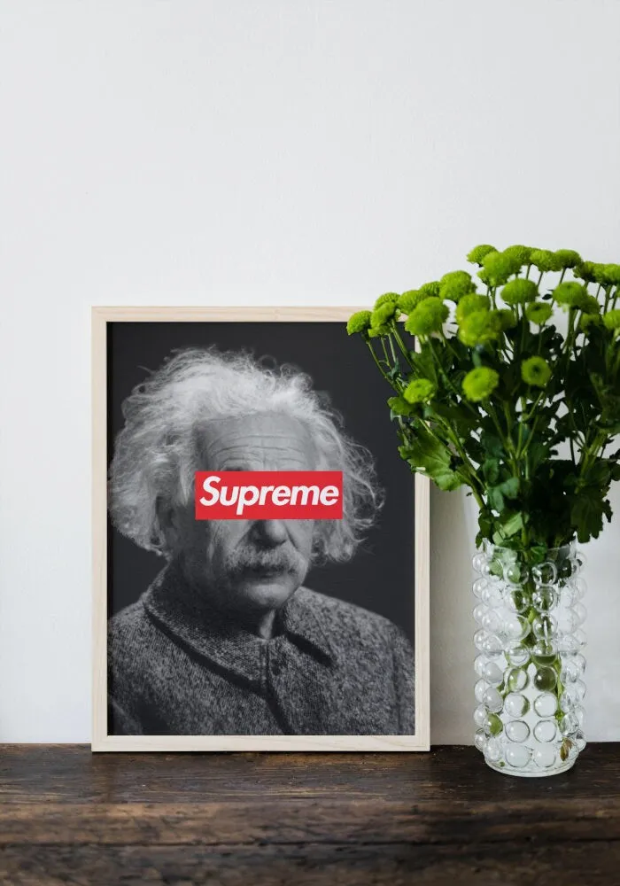 Black And White Supreme X Einstein Altered Art Poster PRINTABLE ART Hypebeast Decor, Streetwear Art, Modern Wall Art, Pop Culture Wall Art