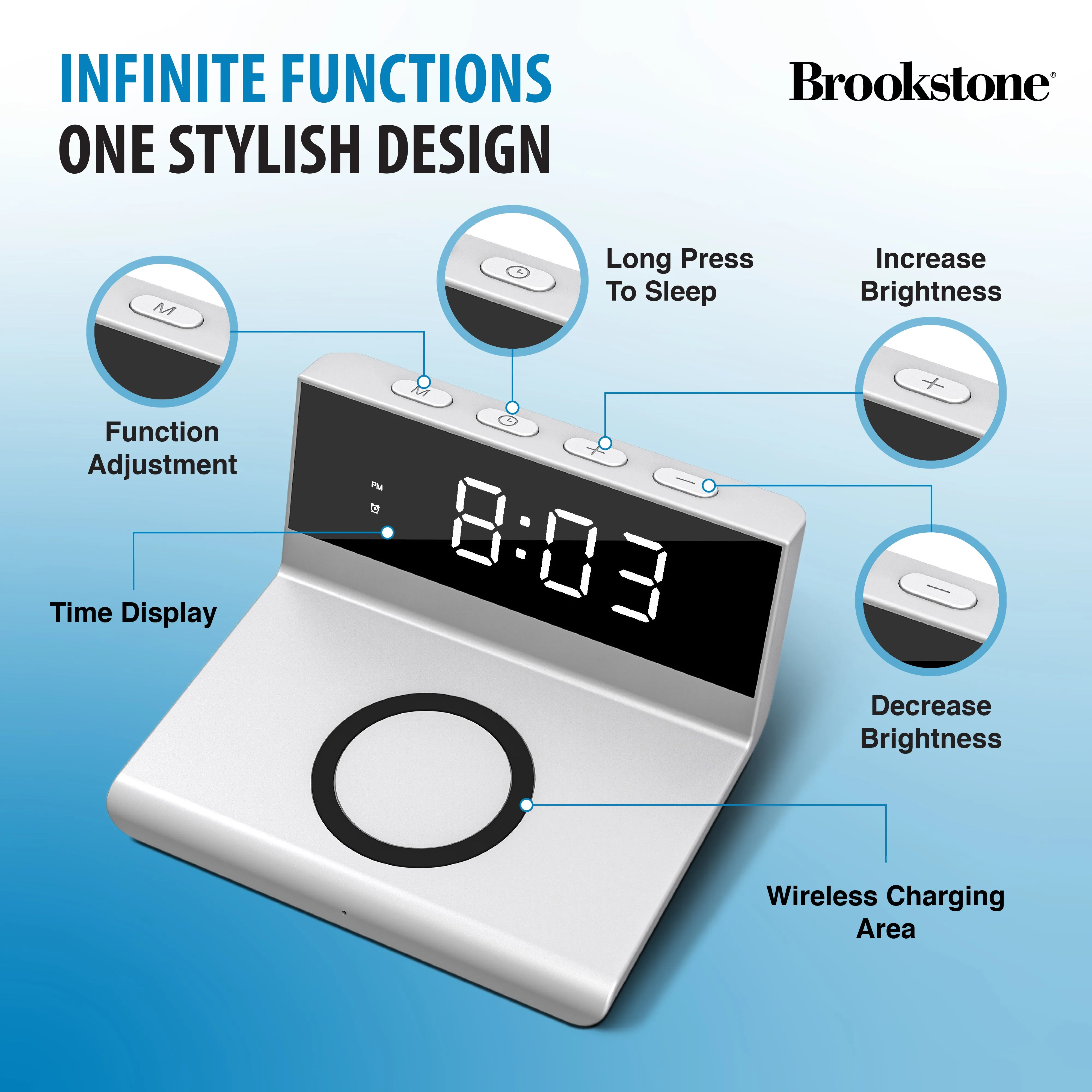 Brookstone 10W Wireless Charging Digital Alarm Clock