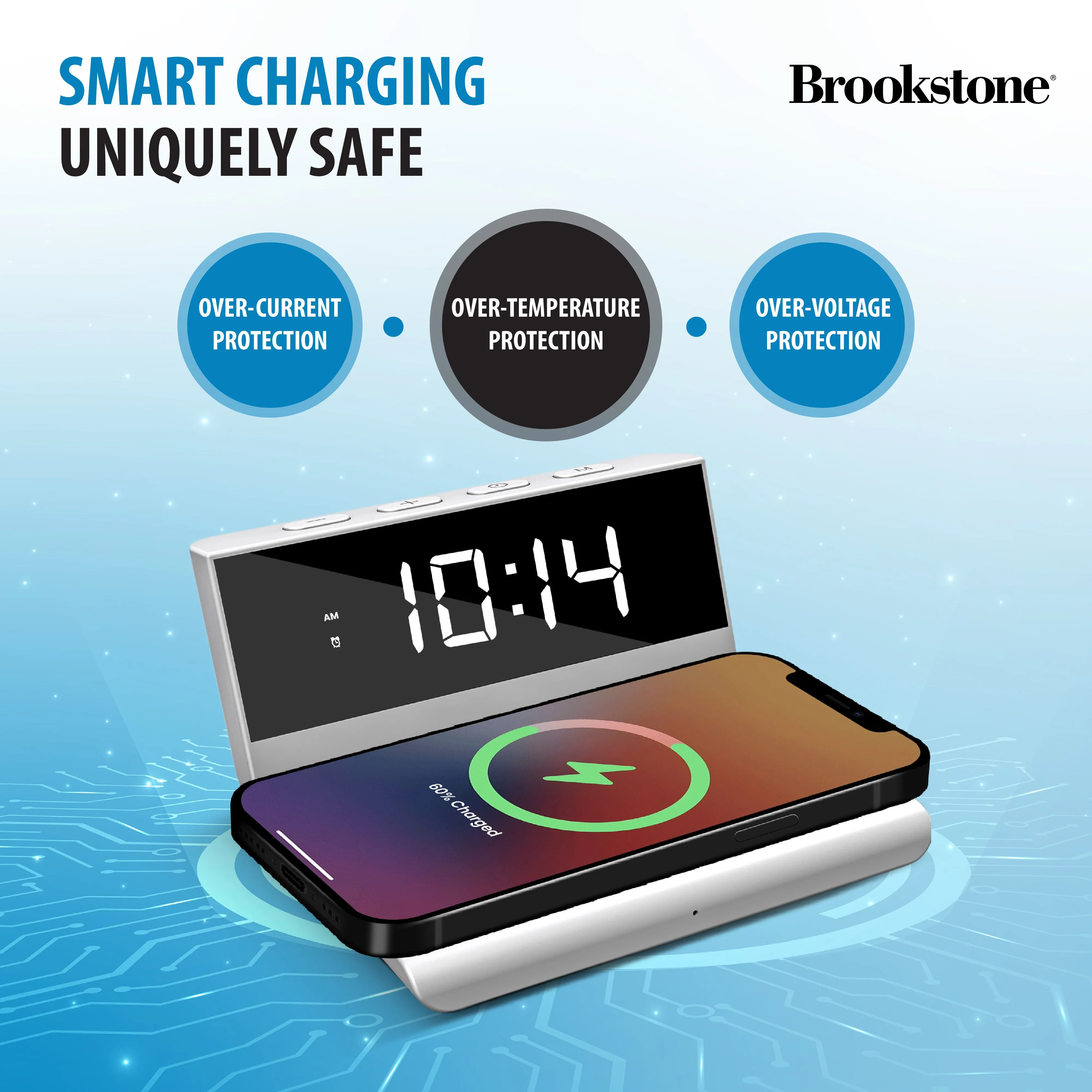 Brookstone 10W Wireless Charging Digital Alarm Clock