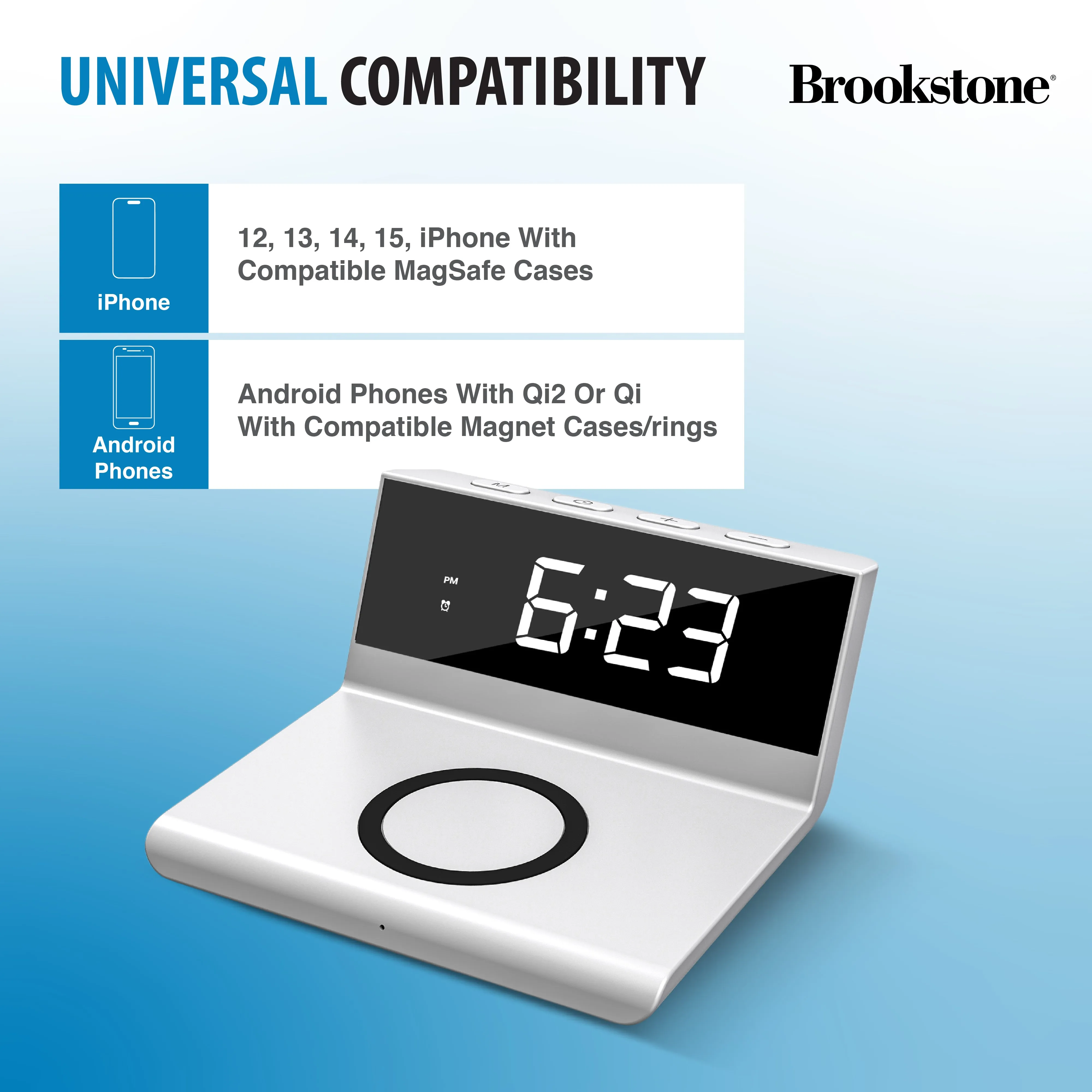 Brookstone 10W Wireless Charging Digital Alarm Clock