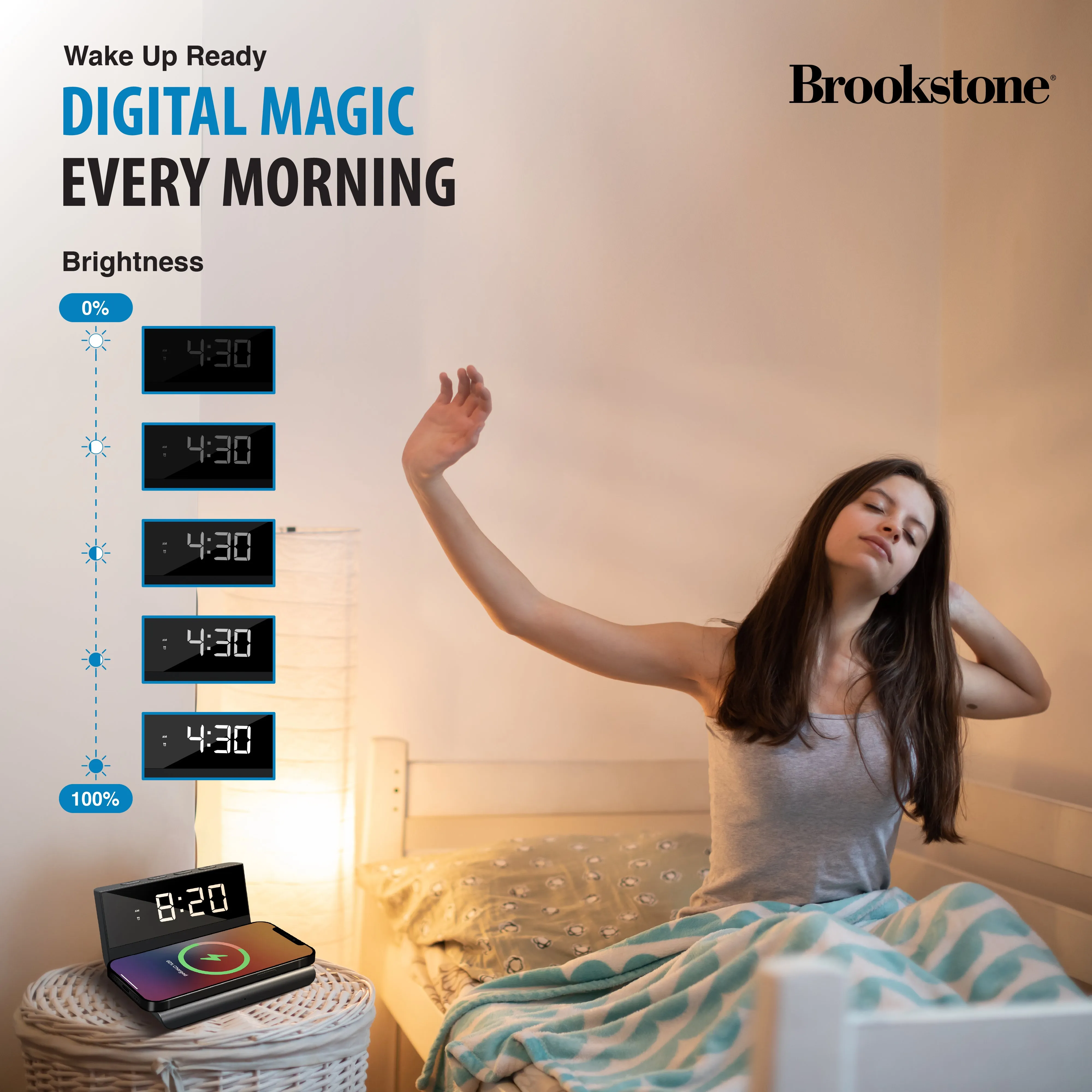 Brookstone 10W Wireless Charging Digital Alarm Clock