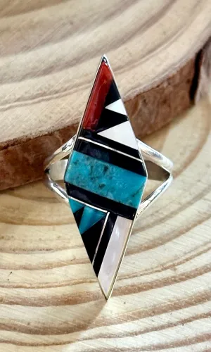 CLEO KALLESTEWA Multi Stone Inlay Native American Zuni Ring  Size 8