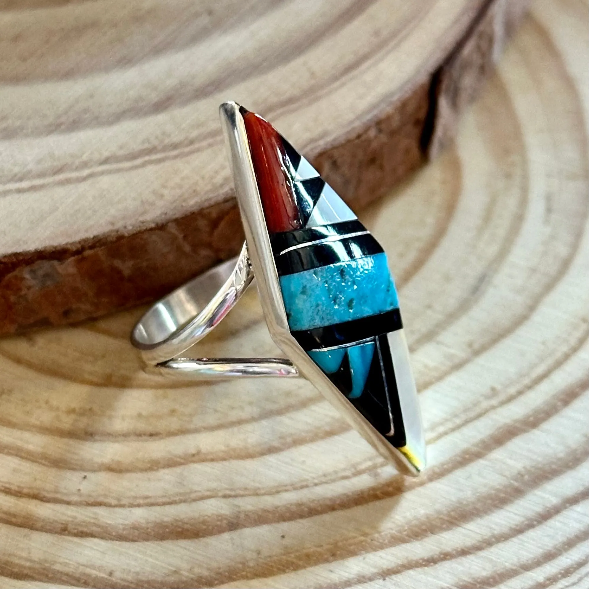 CLEO KALLESTEWA Multi Stone Inlay Native American Zuni Ring  Size 8