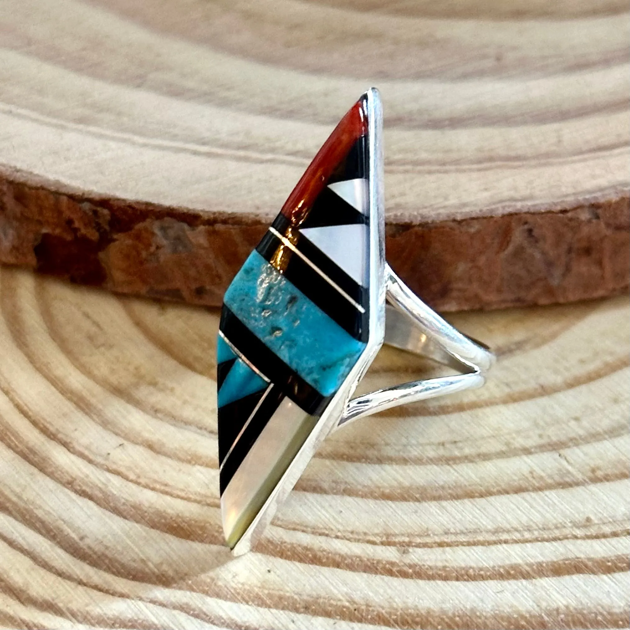 CLEO KALLESTEWA Multi Stone Inlay Native American Zuni Ring  Size 8