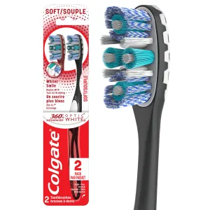 Colgate 360 Optic White Advanced Adult Soft Toothbrush, Whitening Toothbrush, 2 Pack