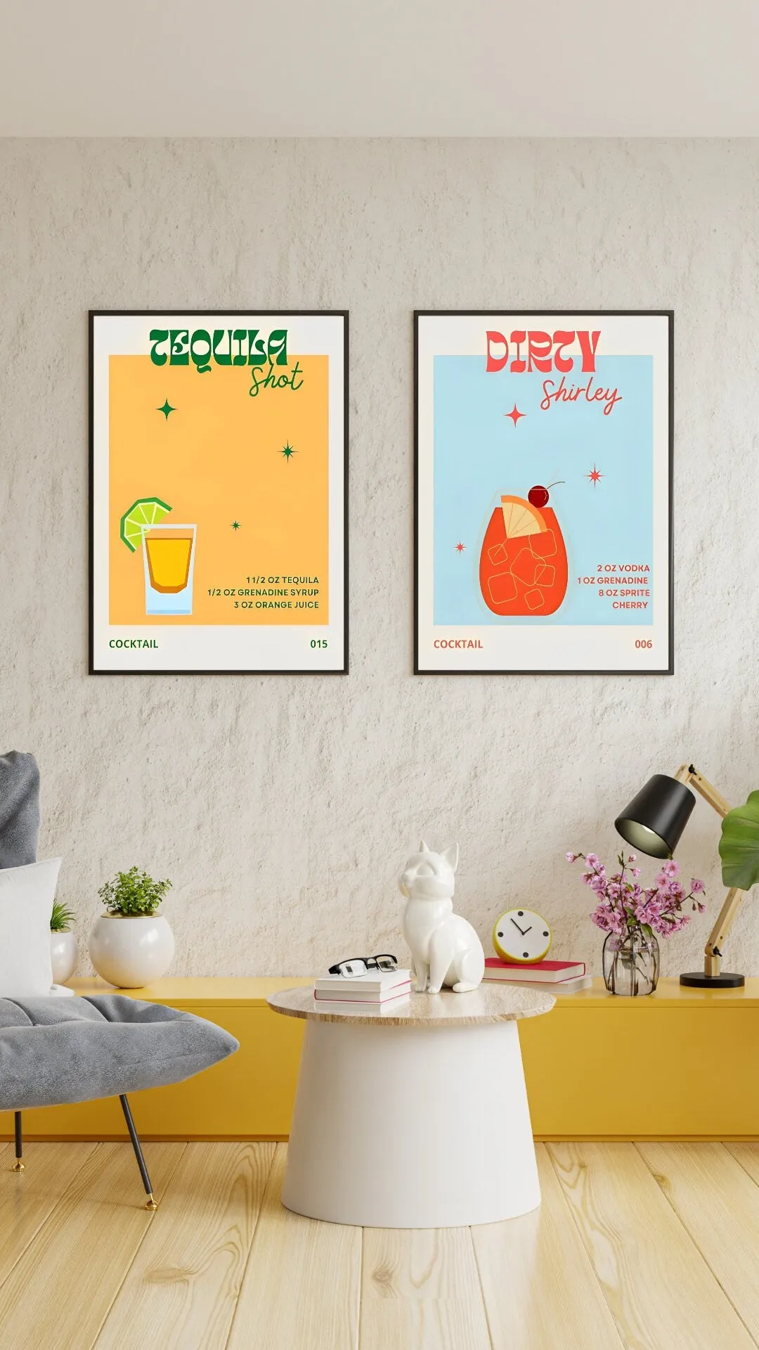 Colorful Cocktail Prints With Recipes Set Of 3 INSTANT DOWNLOAD Art Prints, Tequila Dirty Shirley Moscow Mule, Preppy Room Decor, Trendy Wall Art Retro