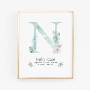 Customized Cactus Nursery Girl Name Wall Print Baby Keepsake