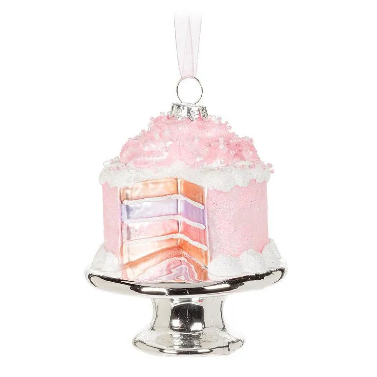 Cut Layer Cake on Plate Glass Ornament