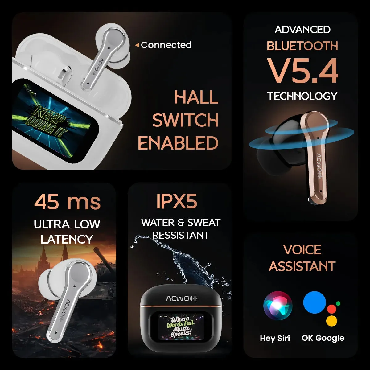 DwOTS Touch - Smart Touch Screen Display White TWS Earbuds