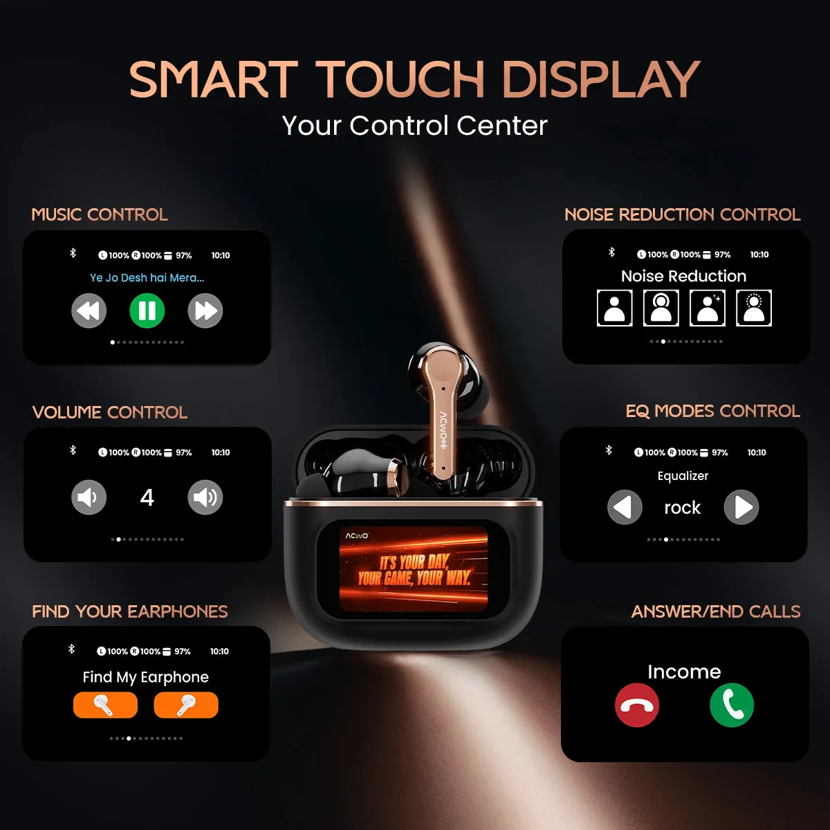 DwOTS Touch - Smart Touch Screen Display White TWS Earbuds