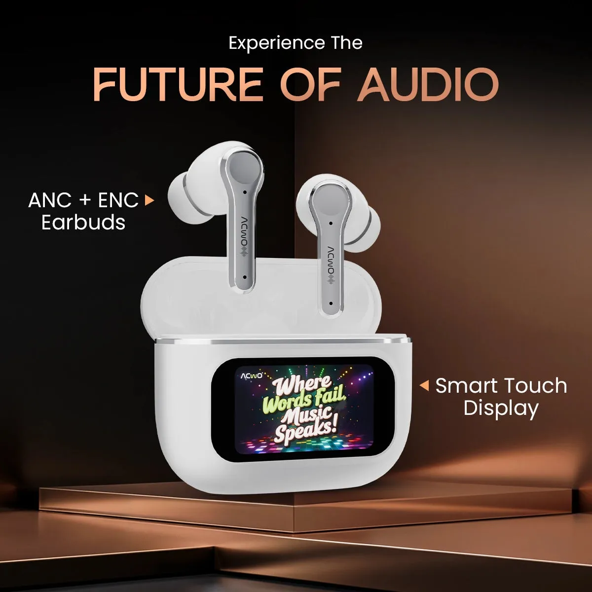 DwOTS Touch - Smart Touch Screen Display White TWS Earbuds