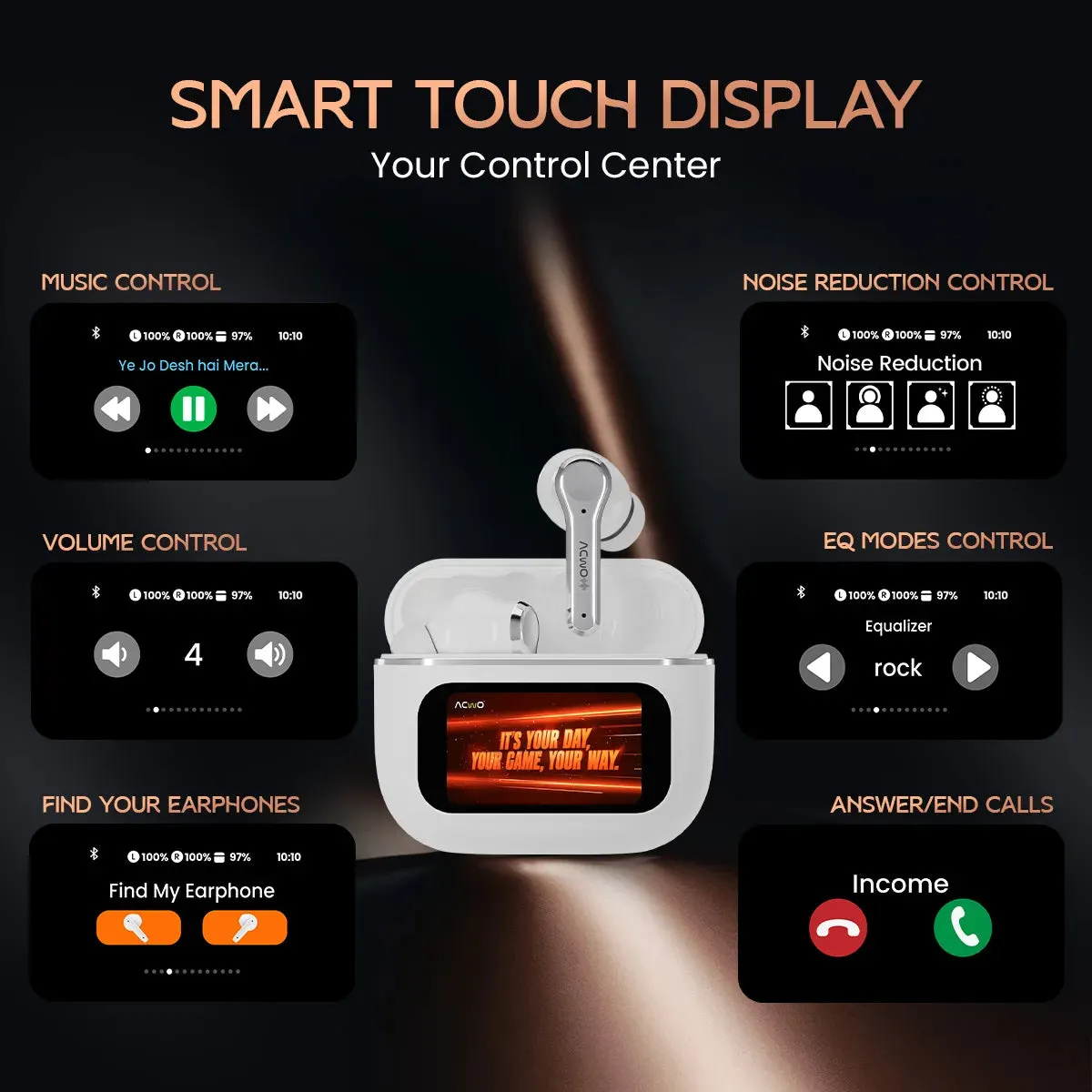 DwOTS Touch - Smart Touch Screen Display White TWS Earbuds